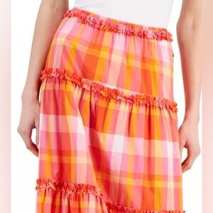 New 
Women's Cotton Plaid-Print Ruffle-Trim Maxi Skirt‎